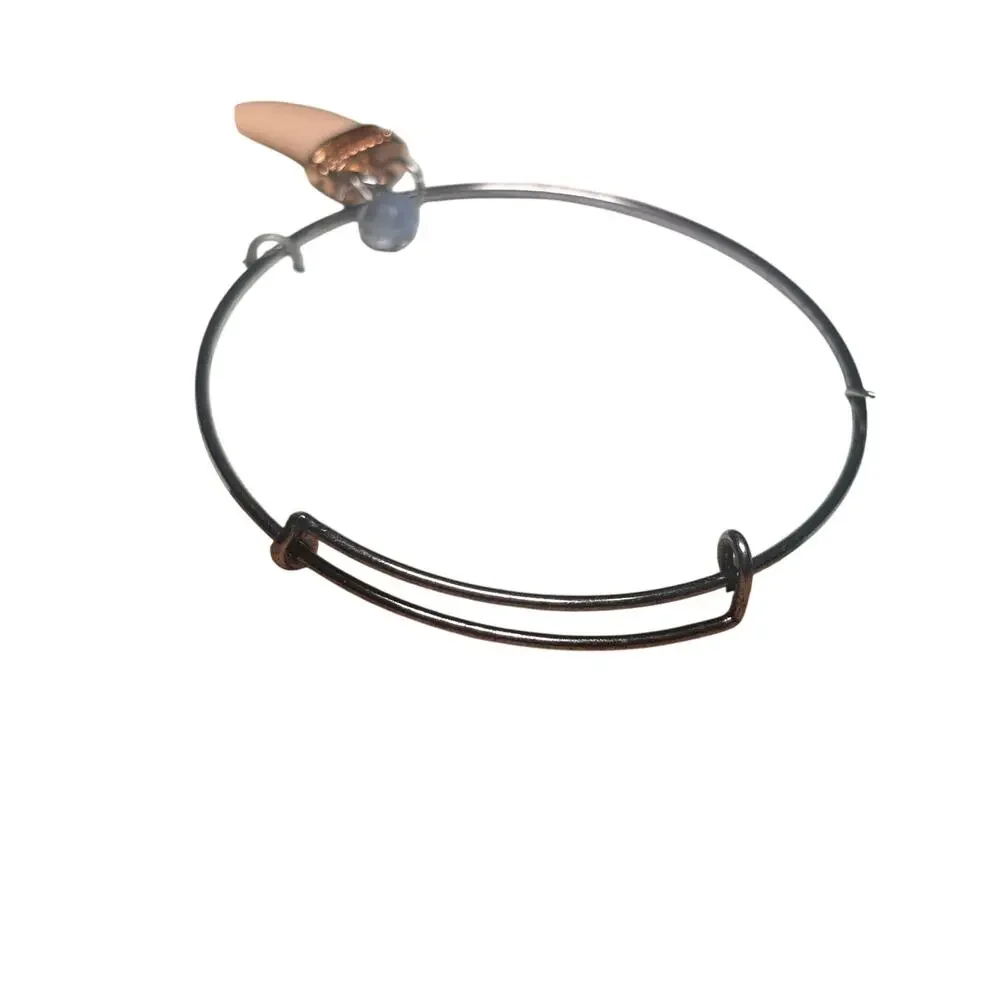 Charm Bangle Bracelet Elephant Tusk Charm Blue Stone Adjustable‎